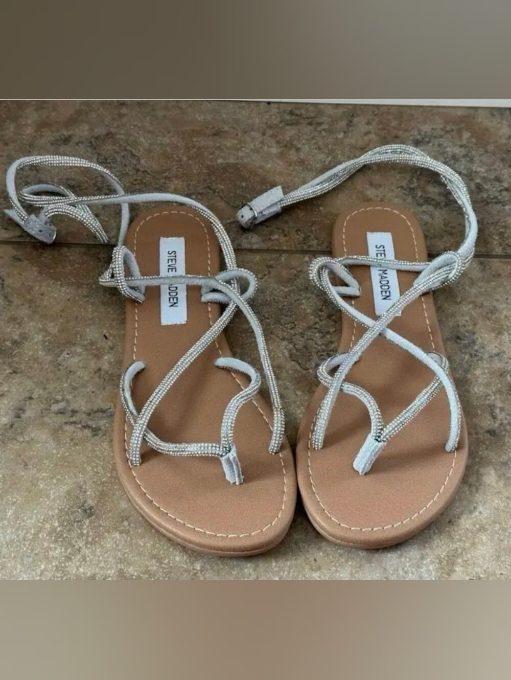 Steve Madden KAROLYN Rhinestone Strappy Lace-Up Flat Sandals
